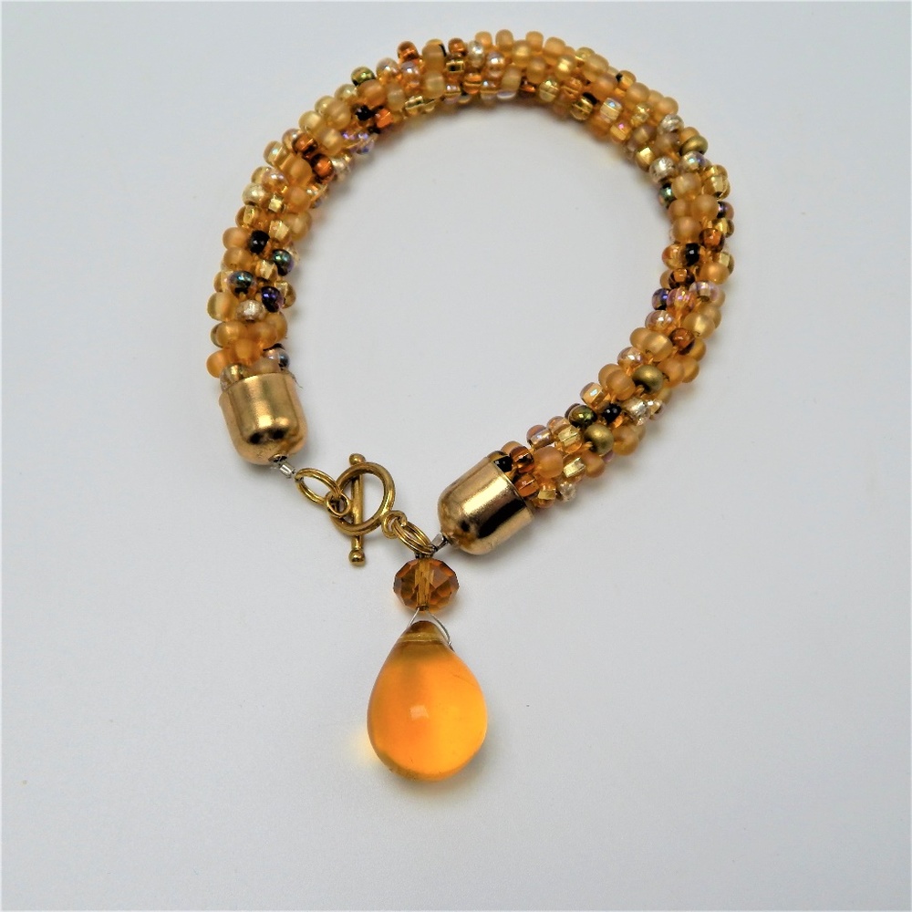 Amber  Drop Beaded Bracelet Toggle